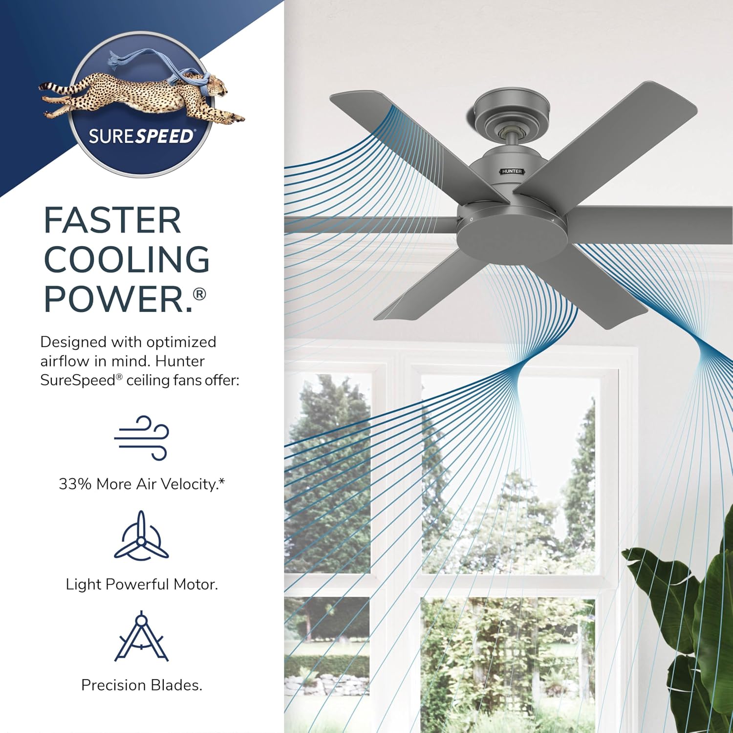 Hunter 44' Kennicott Indoor/Outdoor Ceiling Fan, Wall Control, Matte Bronze | SureSpeed high velocity airflow and no-light design suit covered patios, porches, offices, or small rooms with easy setup.