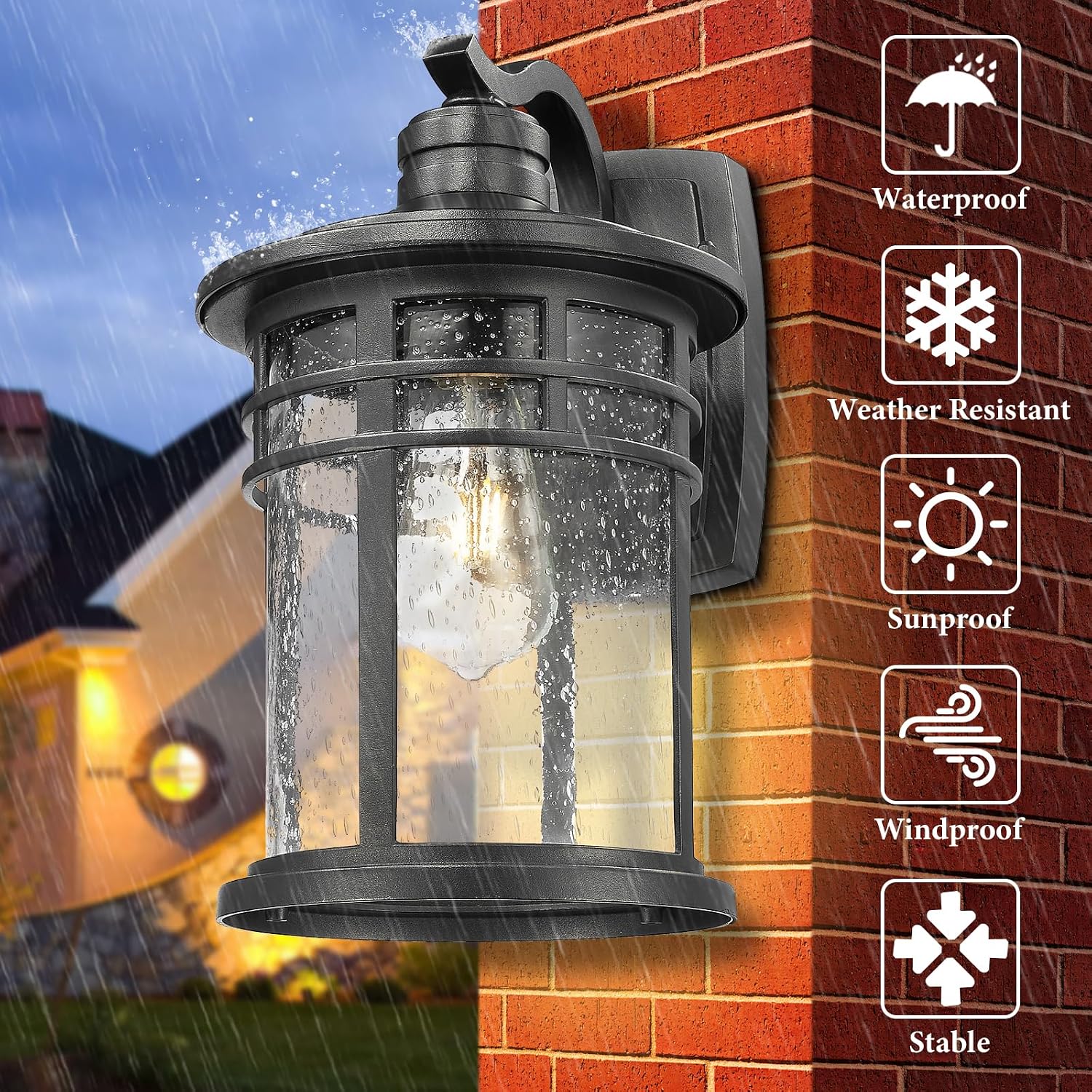 Darkaway 2 Pack Large Outdoor Porch Lights Wall Mount, 15inch Outdoor Light Fixtures Sconces Wall Lighting with Seeded Glass Exterior Lights for Patio Yard House Hallway Doorway Garage