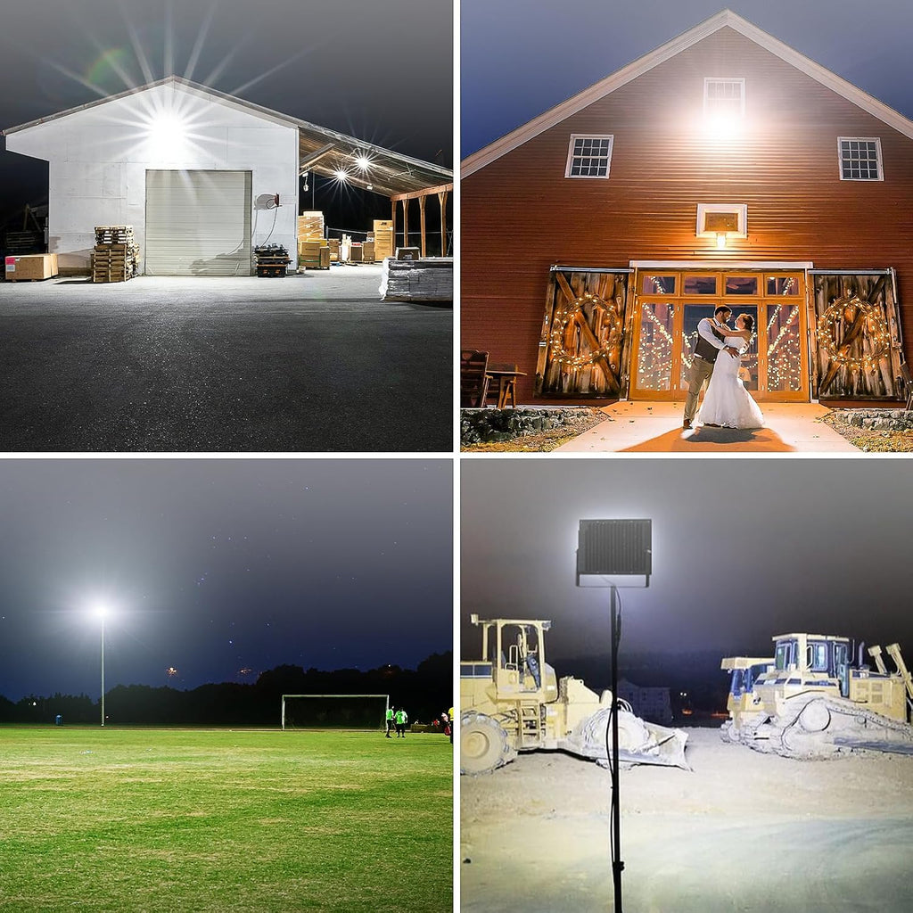 Olafus 2 Pack 300W LED Flood Light Outdoor, Super Bright Outside Floodlights with Plug, IP66 Waterproof 6500K Daylight White Exterior Security Light for Yard Stadium Lawn Barn