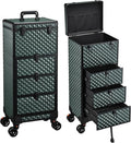 Yueieoun Nail Trolley Cart with 3 Drawers, Salon Station Cosmetology Case on Wheels Rolling Makeup Train Case Nail Case Organizer Beauty Salon Travel Case for Nailart,SPA,Hairstylist,Artist,Dark Green