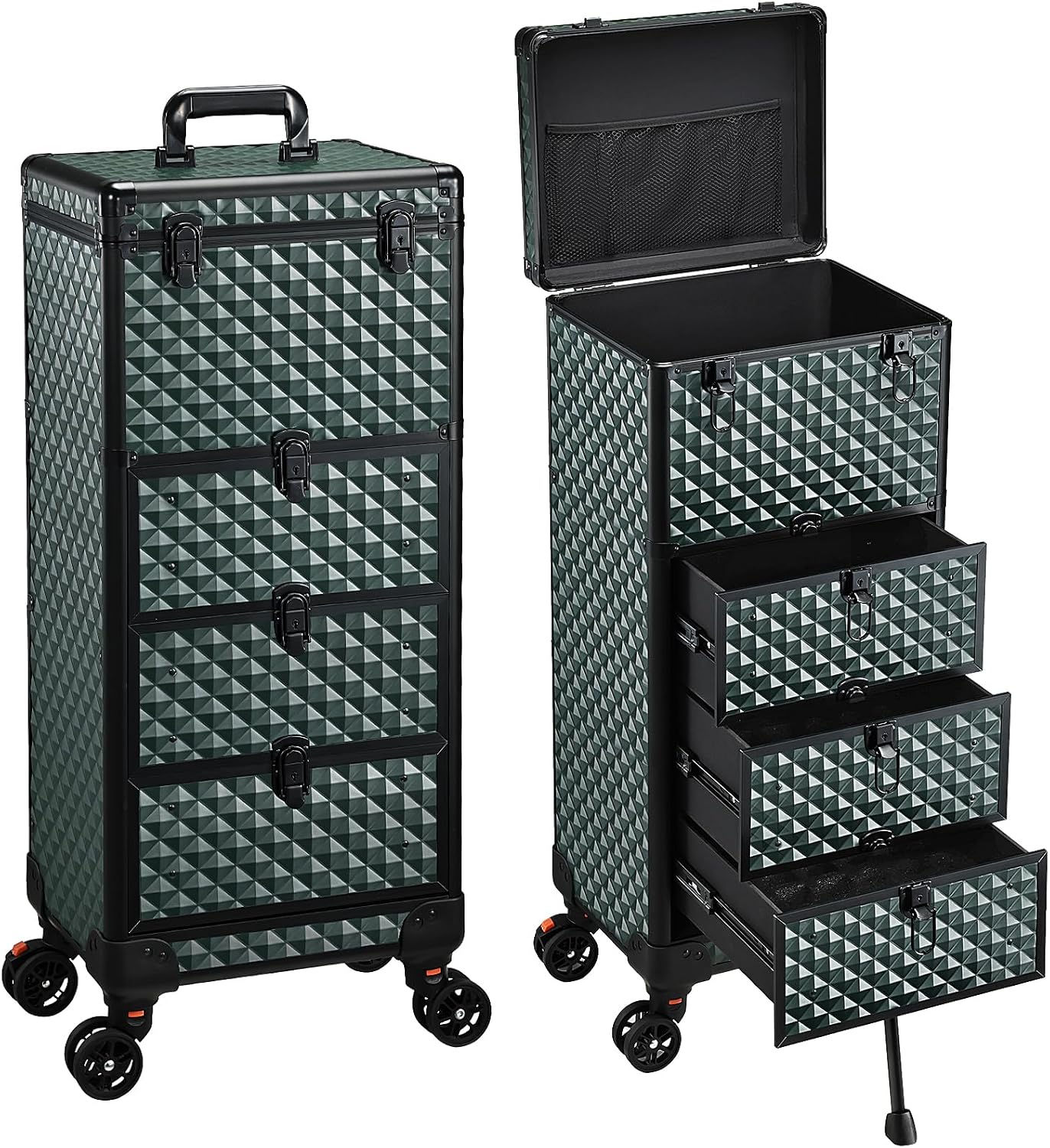 Yueieoun Nail Trolley Cart with 3 Drawers, Salon Station Cosmetology Case on Wheels Rolling Makeup Train Case Nail Case Organizer Beauty Salon Travel Case for Nailart,SPA,Hairstylist,Artist,Dark Green
