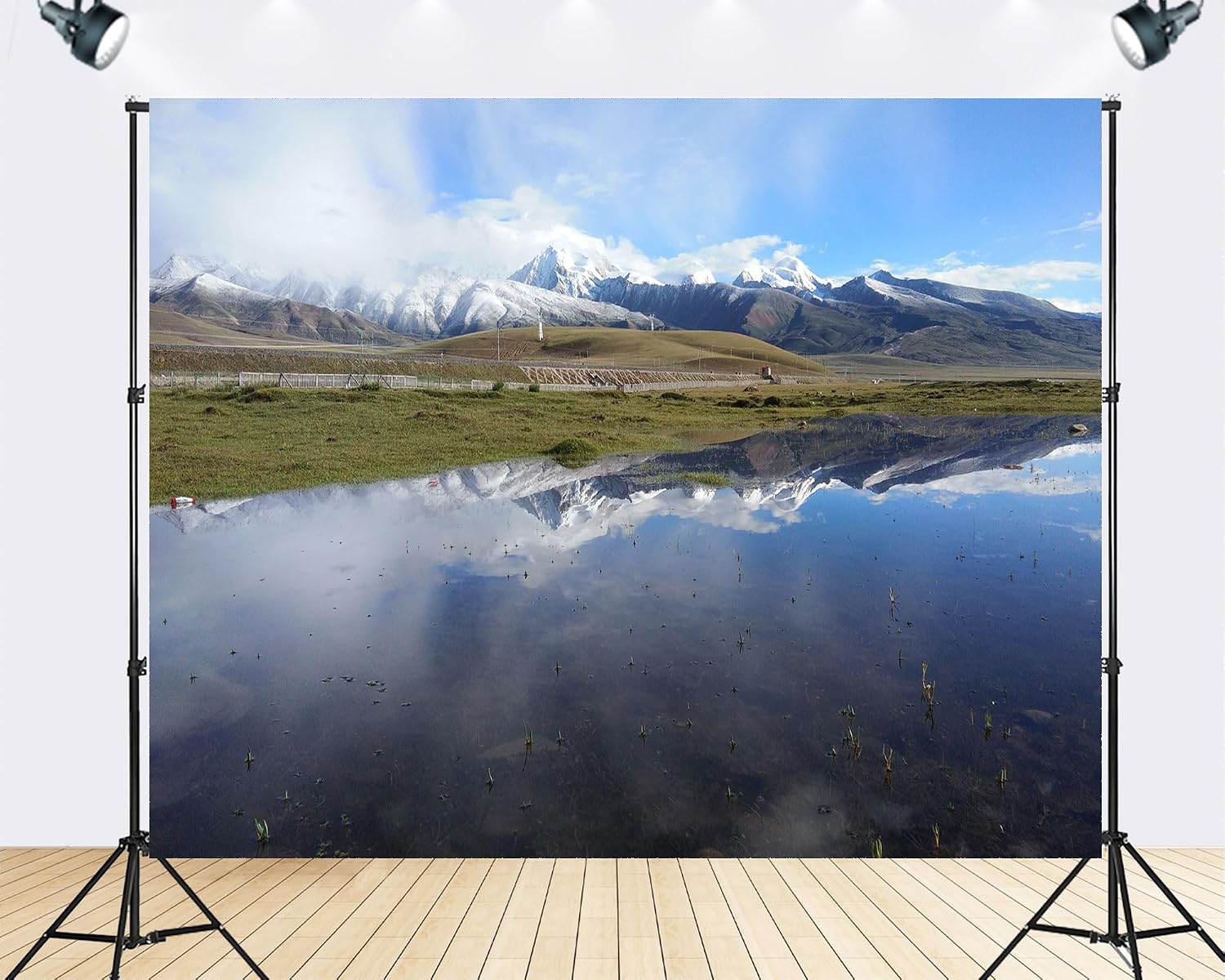 Trykid 20x10ft Snow Mountain Lake Reflection Backdrop Majestic Clear Waters Peaceful High Altitude Scenery Photography Background Outdoor Adventure Party Decoration Photo Booth Prop Fabric