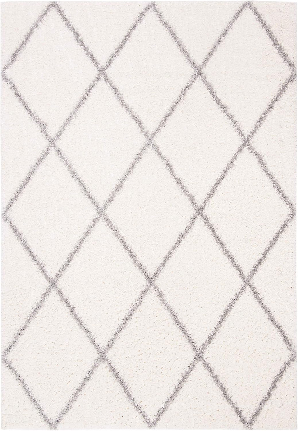 SAFAVIEH Parma Shag Collection Area Rug - 6' x 9', Cream & Grey, Moroccan Trellis Design, Non-Shedding & Easy Care, 1.2-inch Thick Ideal for High Traffic Areas in Living Room, Bedroom (PMA515A)