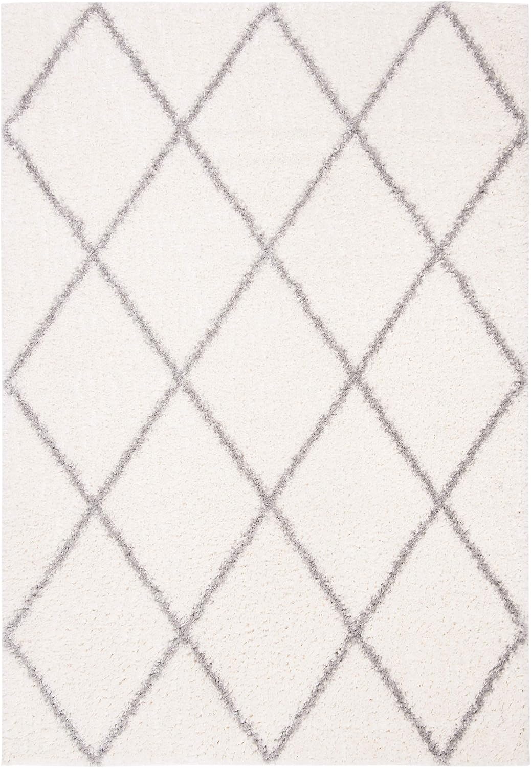 SAFAVIEH Parma Shag Collection Area Rug - 6' x 9', Cream & Grey, Moroccan Trellis Design, Non-Shedding & Easy Care, 1.2-inch Thick Ideal for High Traffic Areas in Living Room, Bedroom (PMA515A)