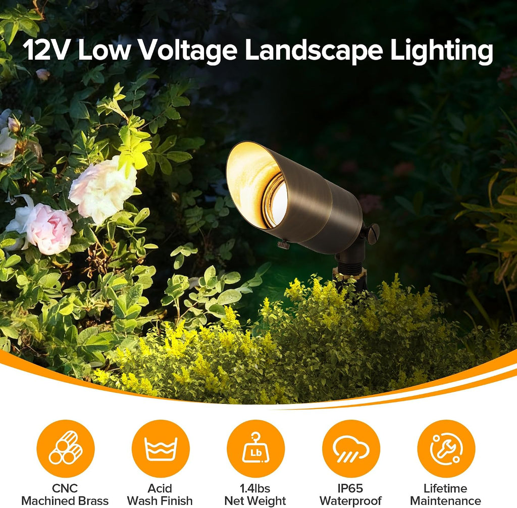 LUTEC Solid Brass Low Voltage Landscape Lighting, 12V Heavy Duty Waterproof Landscape Spotlights, Adjustable Bronze Uplights Outdoor Fixtures for Garden Yard Pathway Tree Without Bulb, 6 Pack