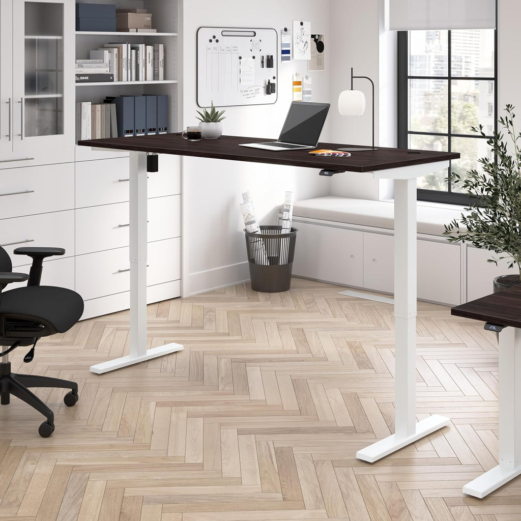 Bush Business Furniture 72-inch Electric Height Adjustable Standing Desk, Ergonomic Sit-Stand Computer Table for Home and Professional Office, Move 40 Series, Black Walnut with White Base