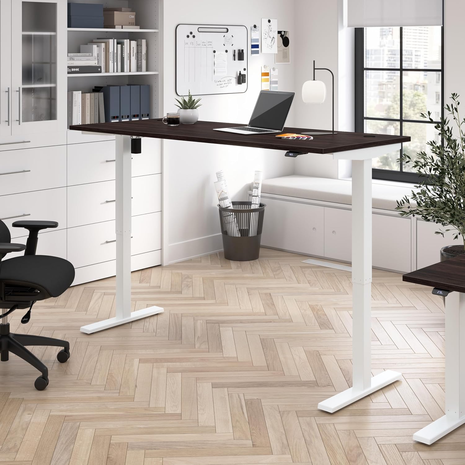 Bush Business Furniture 72-inch Electric Height Adjustable Standing Desk, Ergonomic Sit-Stand Computer Table for Home and Professional Office, Move 40 Series, Black Walnut with White Base