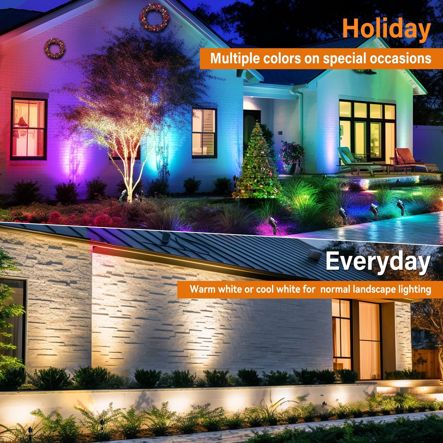 RGBW Low Voltage Landscape Lighting, 12V-24V Color Changing IP67 Waterproof Landscape Spotlights for Christmas Decorations Yard Tree Decorative (20 Pack)