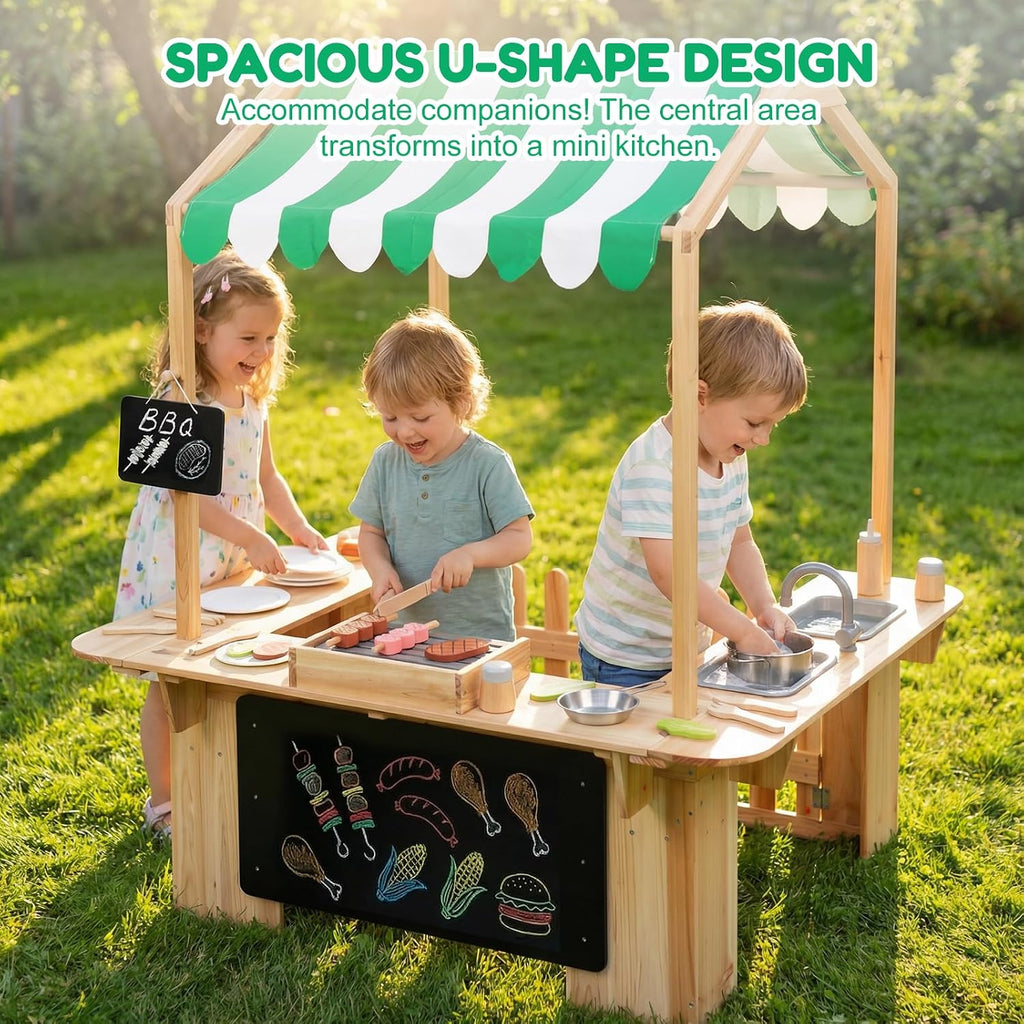 EDUBEBO Kids Outdoor Playhouse, Mud Kitchen, BBQ Toys,Outdoor playsets, Ideal Role Play Toy Gift for Toddlers and Kids Ages 3-8 (Yellow)