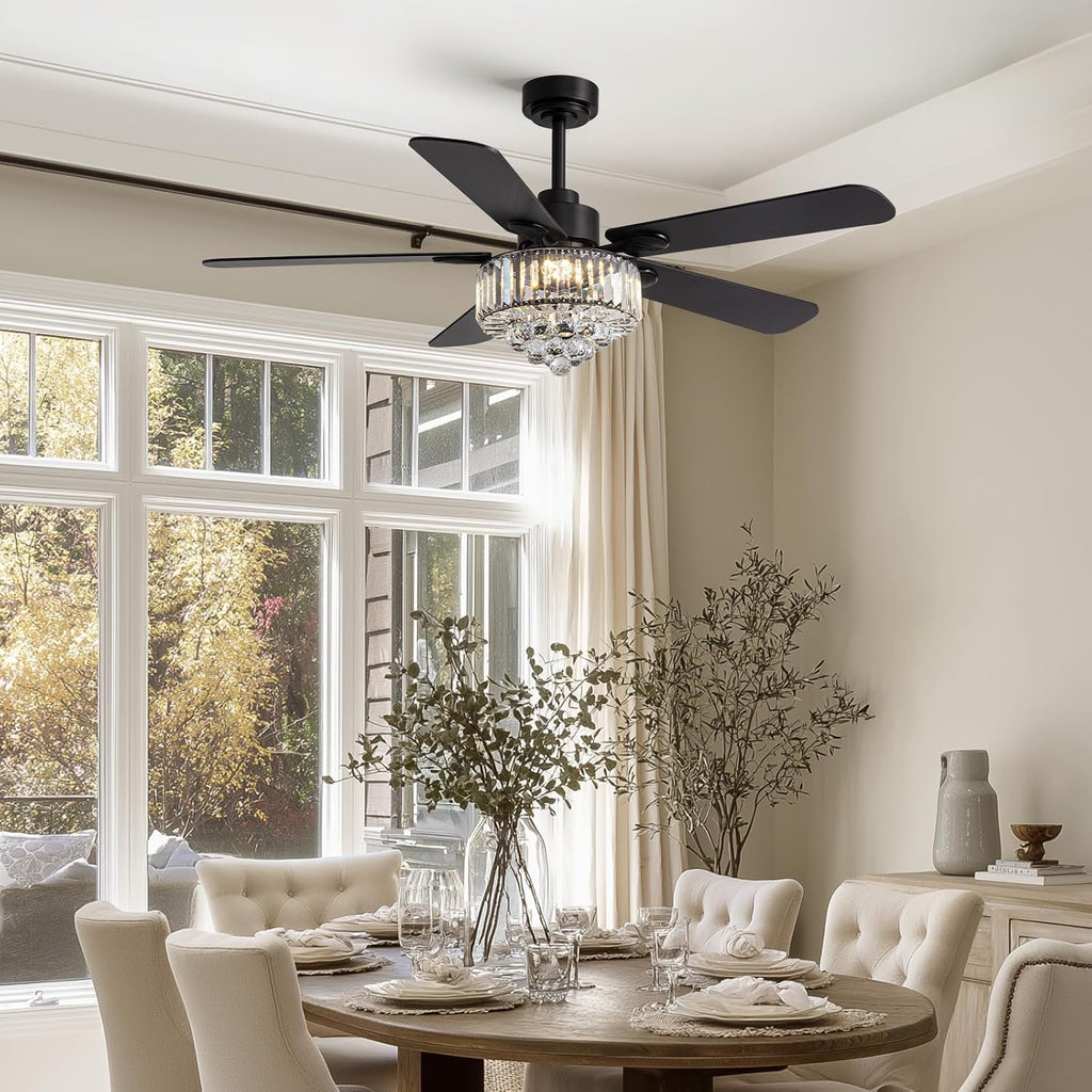 Crystal Fandelier Ceiling Fan with Light,Chandelier Ceiling Fan with Remote and APP Control,Quiet Light for Bedroom, 3 Color Temperature, 52 Inch vintage ceiling fan With 6 Speeds