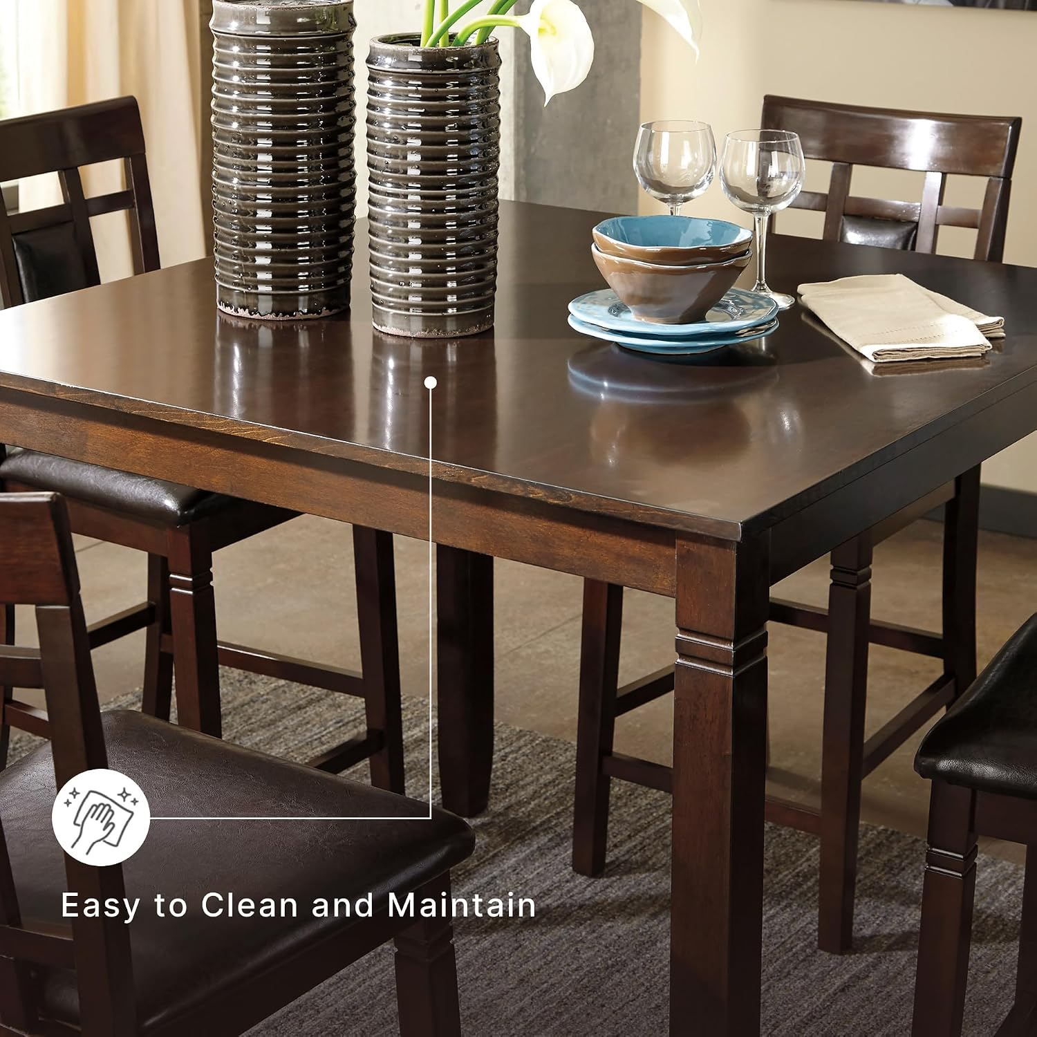 Signature Design by Ashley Bennox 5 Piece Counter Height Dining Set, Includes Table & 4 Barstools, Brown