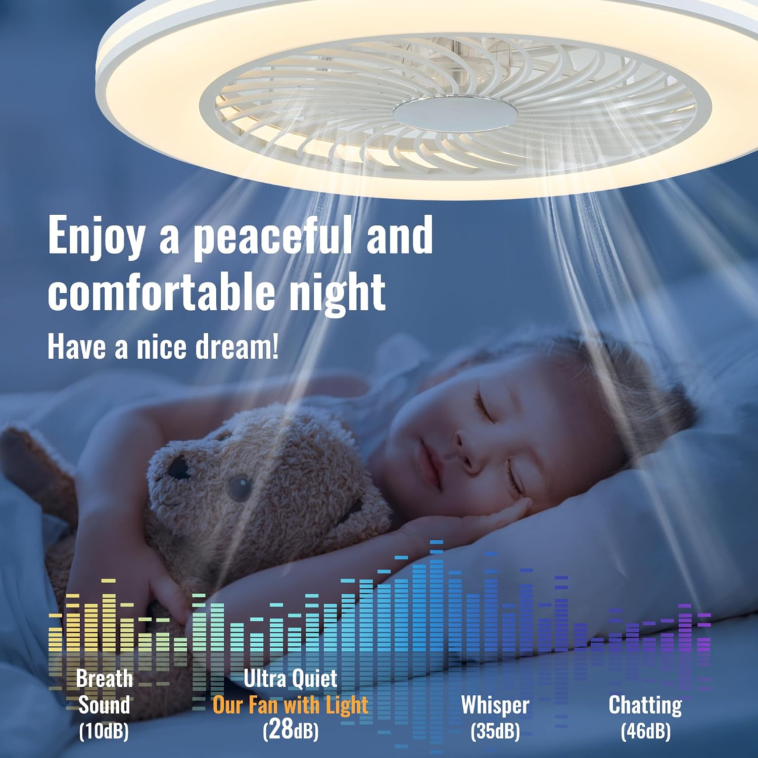 24'' Low Profile Bladeless Ceiling Fans with Lights, Remote/APP Control, 3CCT Dimmable, Flush Mount Ceiling Fan with 6-Speed Reversible for Bedroom Living Room