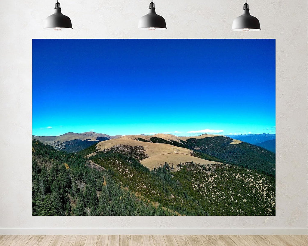 Trykid 20x10ft Vivid Turquoise Horizon Alpine Mountain Range Backdrop Scenic Pine Forest Rolling Hills Clear Sky Photography Background Nature Themed Party Decoration Photo Booth Prop Fabric