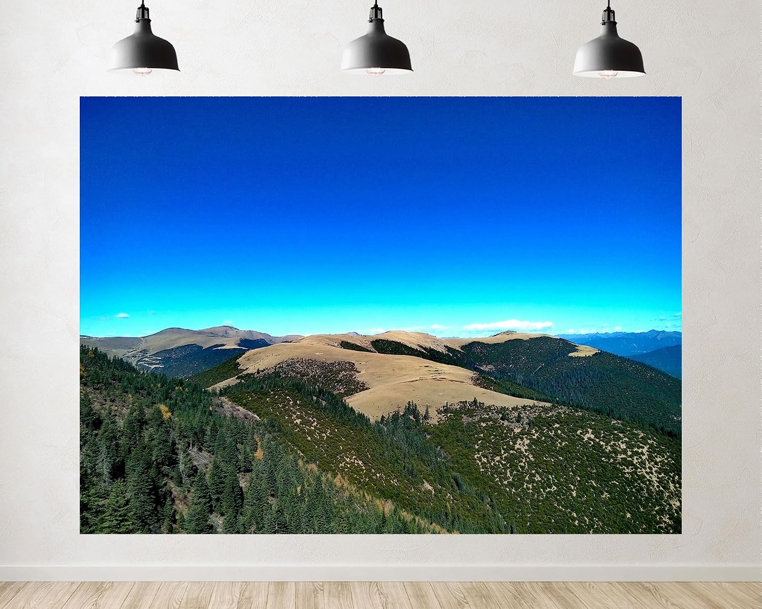 Trykid 20x10ft Vivid Turquoise Horizon Alpine Mountain Range Backdrop Scenic Pine Forest Rolling Hills Clear Sky Photography Background Nature Themed Party Decoration Photo Booth Prop Fabric