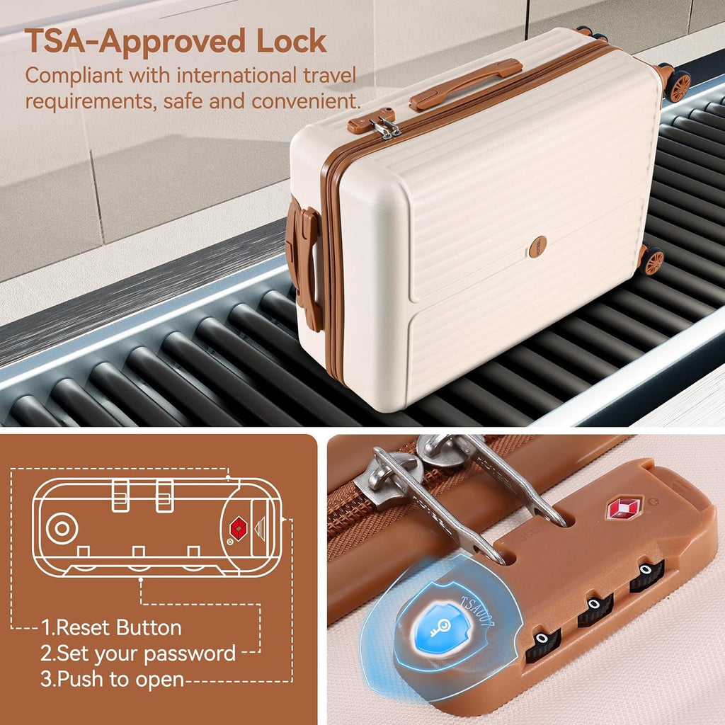 Hoteel Luggage Sets 6 Piece ABS+PC Hardside, 4-Year Warranty, Luggage Set with Spinner Wheels, TSA Lock, Lightweight Carry on Luggage, 16'/20'/24'/28' Suitcase with Duffel & Organizer, Beige