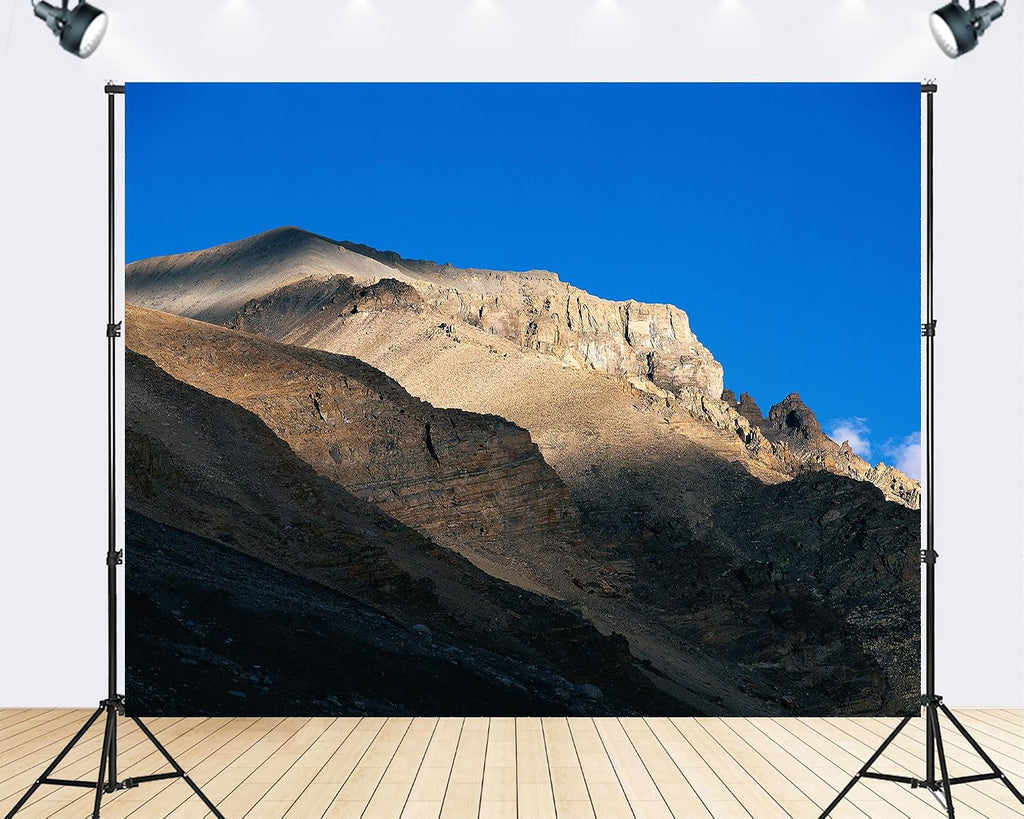 Trykid 20x10ft Rugged Mountain Backdrop Layered Rock Clear Blue Sky Sunlit Slopes Barren Terrain Photography Background Wedding Event Party Decoration Photo Booth Prop Fabric