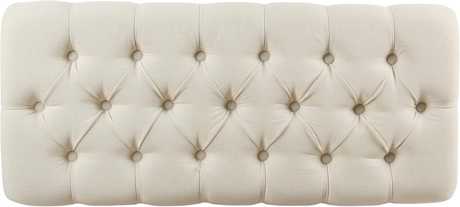 Homepop Home Decor | Tufted Ainsley Button Storage Ottoman Bench with Hinged Lid | Ottoman Bench with Storage for Living Room & Bedroom, Soft Cream, Textured Neutral