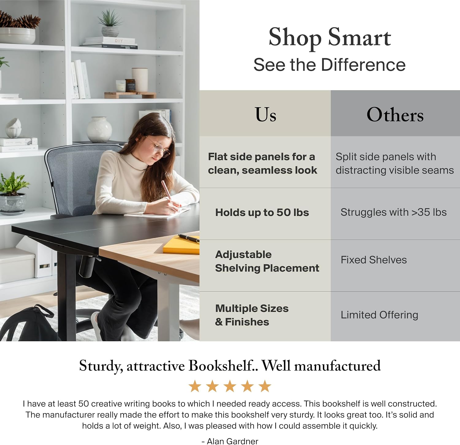 Bush Furniture Tall 5 Shelf Bookcase, Large Open Bookshelf, Sturdy Display Cabinet for Living Room or Home Office, Cabot Collection, Modern Walnut