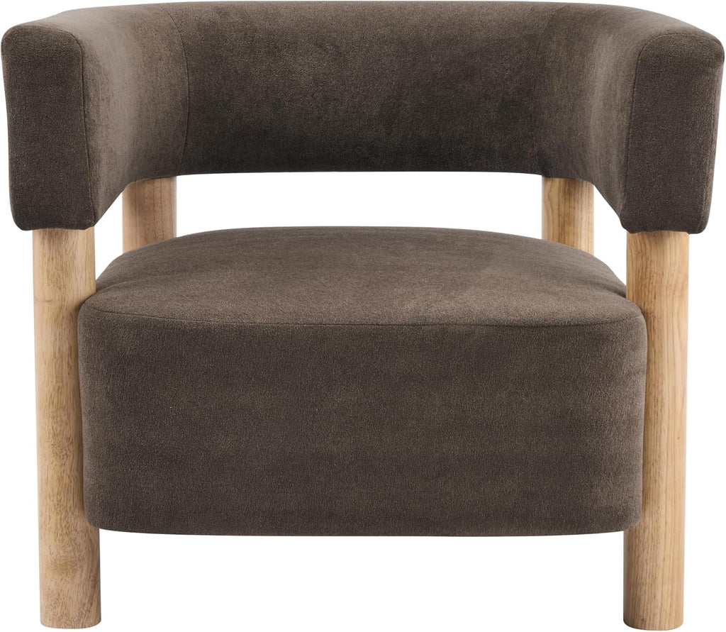 Christopher Knight Home Carly Low Profile Accent Chair, Boucle Upholstered Barrel Chair, Comfy Reading Chair for Bedroom, Wooden Single Lounge Sofa, Dark Brown
