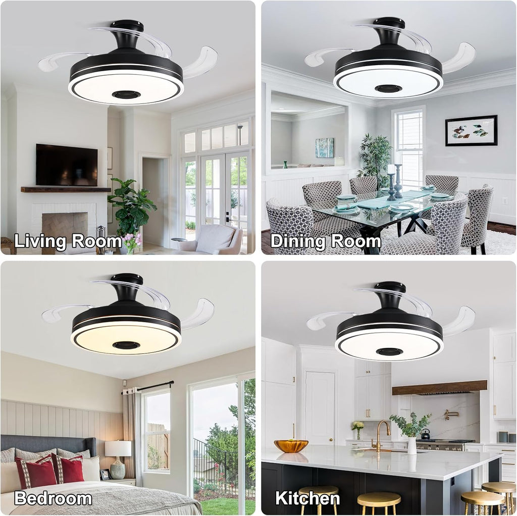 42'' Retractable Ceiling Fan with Lights, Smart Ceiling Fan Light with Bluetooth Speaker, App Control for Dimming & RGB Color Change Reversible Bedroom Living Room