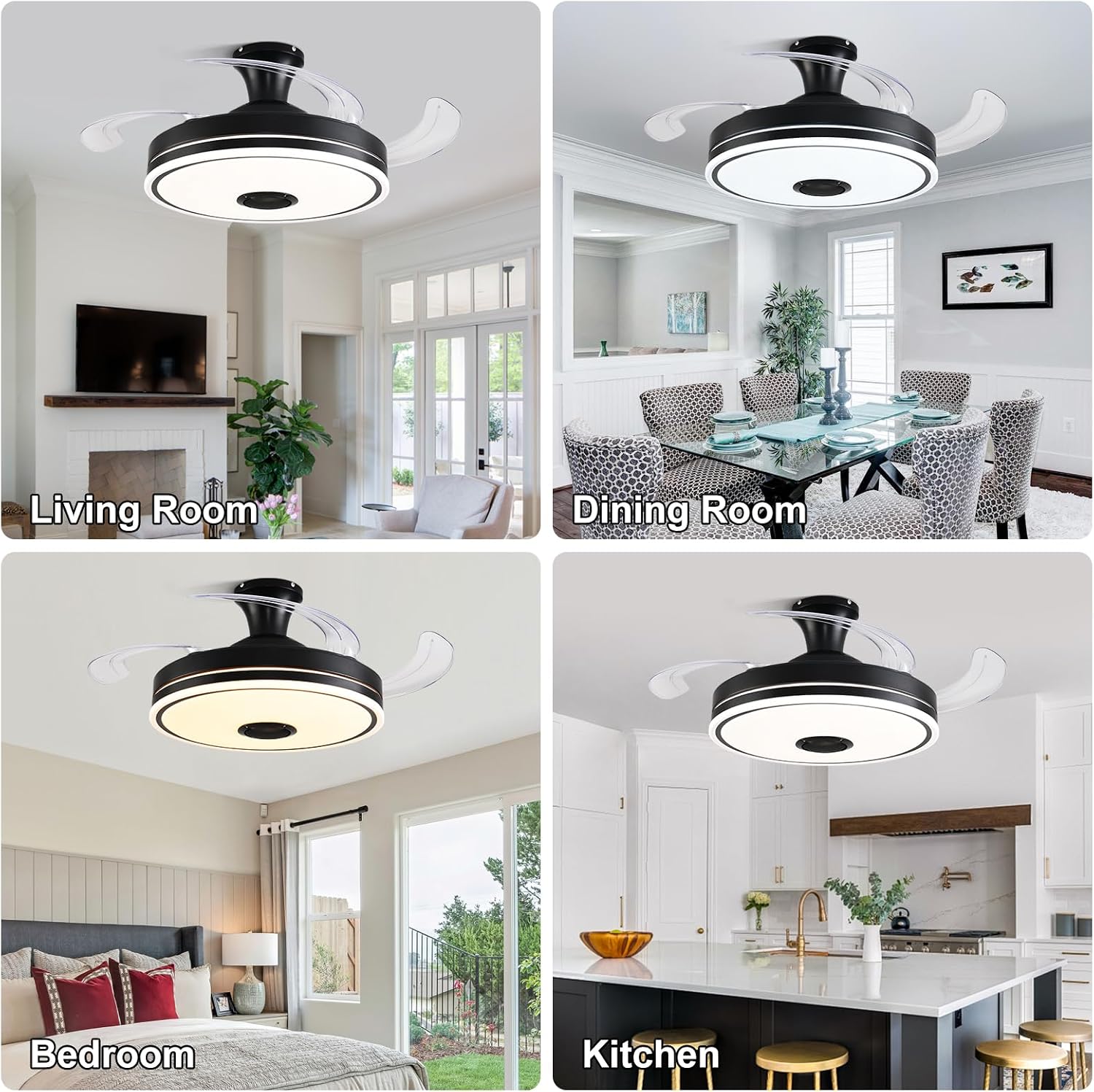 42'' Retractable Ceiling Fan with Lights, Smart Ceiling Fan Light with Bluetooth Speaker, App Control for Dimming & RGB Color Change Reversible Bedroom Living Room