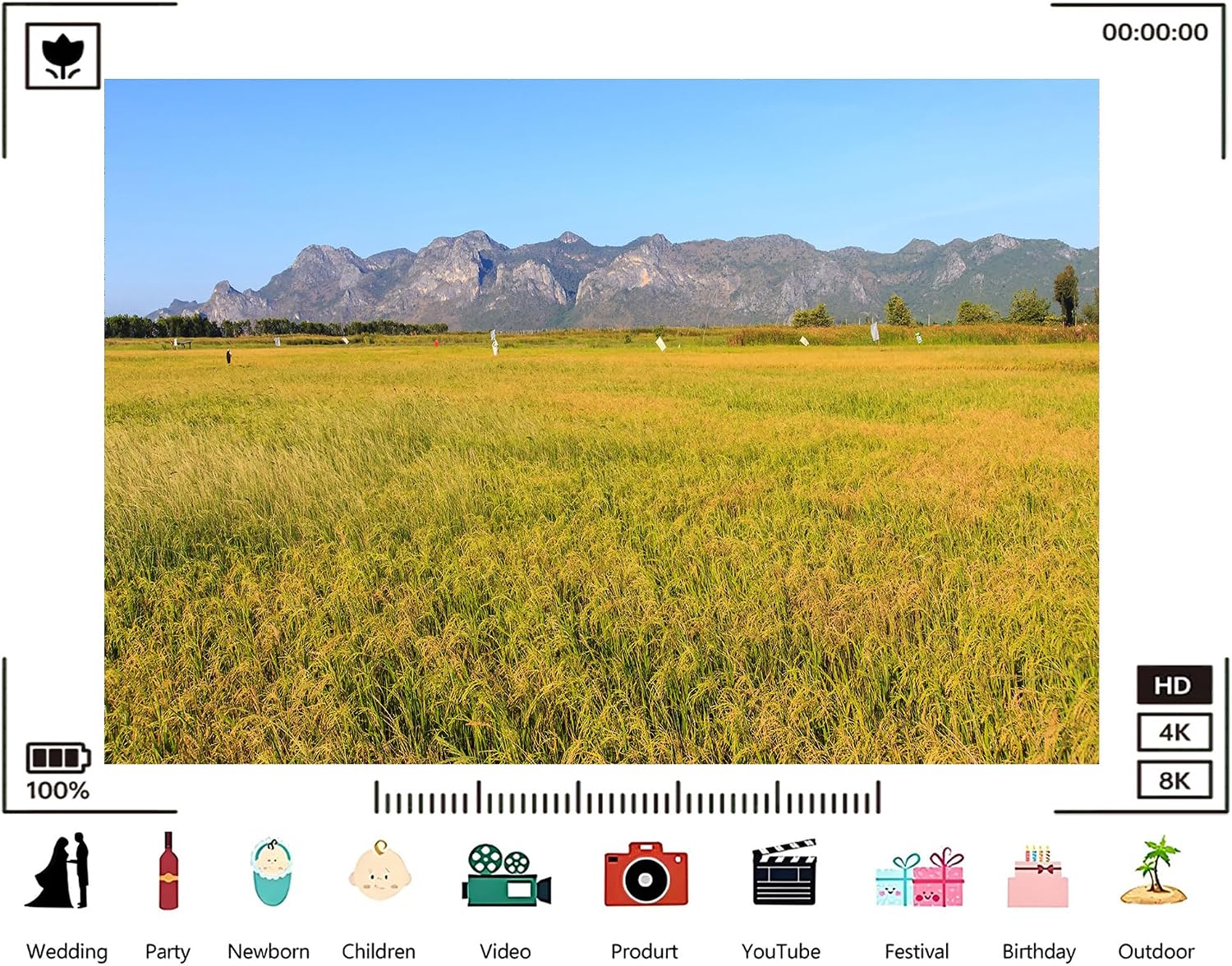 Trykid 20x10ft Golden Rice Field Backdrop Limestone Mountains Clear Blue Sky Rural Farmland Photography Background Country Party Decoration Photo Booth Prop Fabric