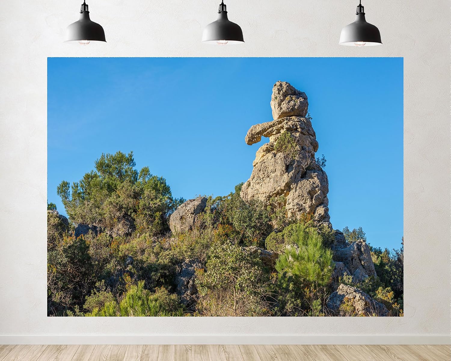 Trykid 20x10ft Unique Rock Formation Backdrop Jagged Limestone Clear Blue Sky Bushes Photography Background Nature Shoots Tapestry Party Decoration Photo Studio Prop Fabric