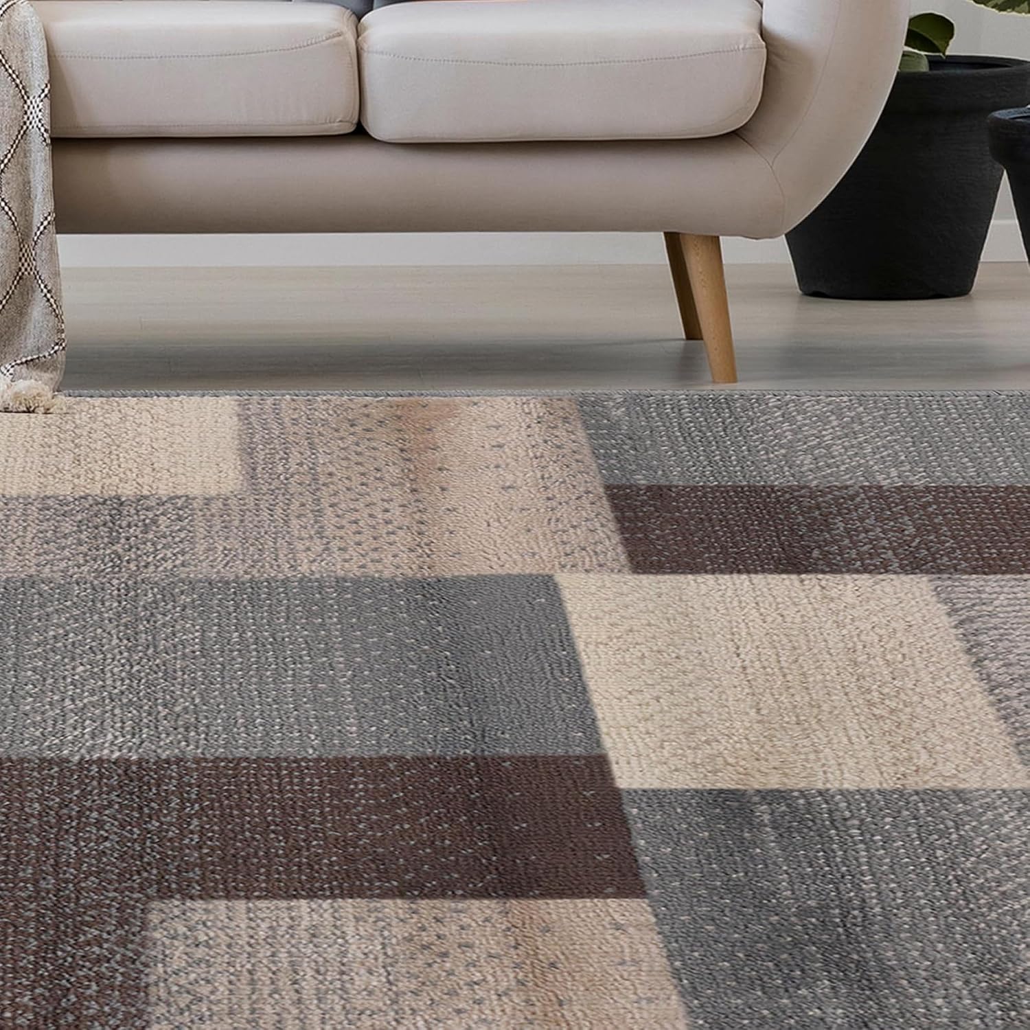 Superior Indoor Area Rug, Jute Backing, Home Decor for Bedroom, Living Room, Office, Kitchen, Hallway, Floor Cover, Patchwork, Color Block, Plush, Clifton Collection, 9' x 12', Grey