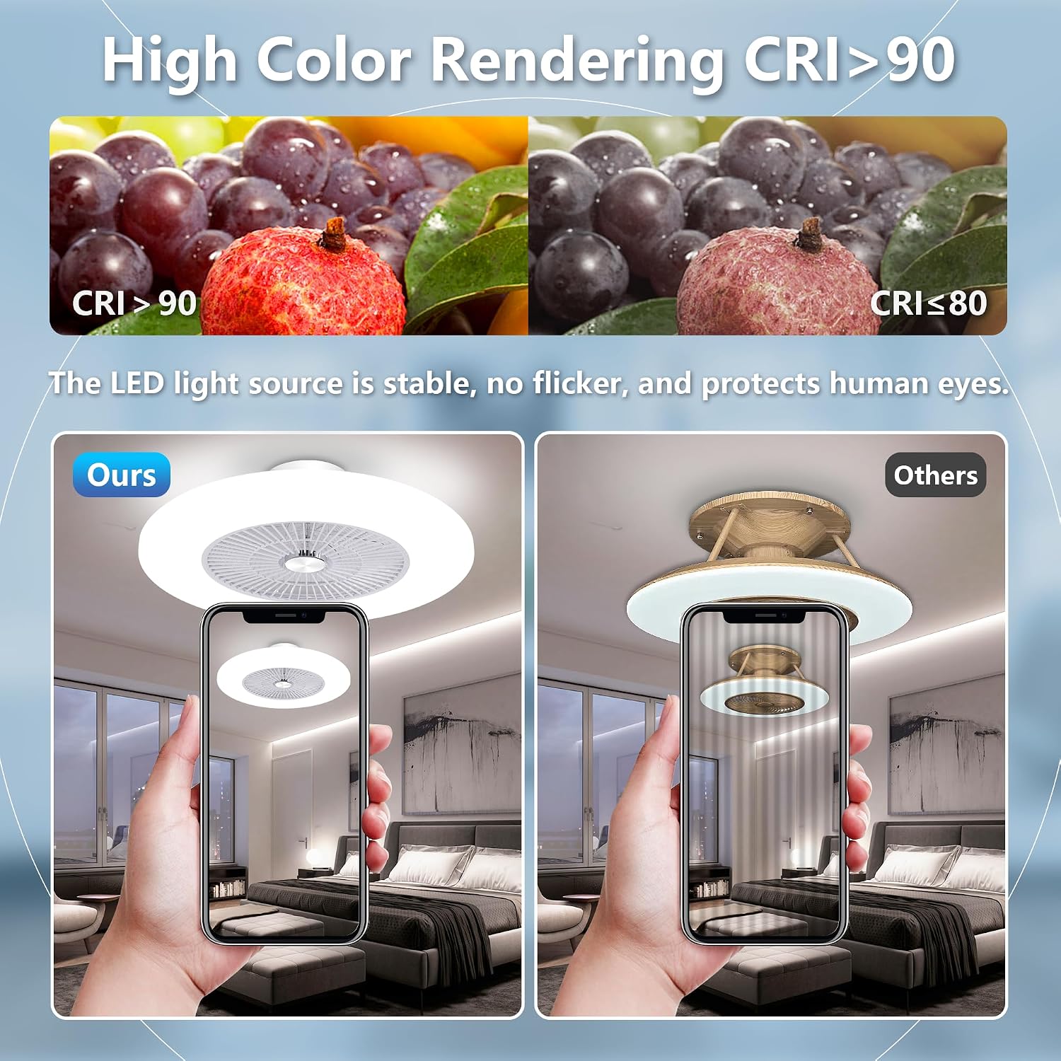 24' Bladeless Low Profile Ceiling Fans with Lights and Remote/APP/Voice Control, Low Profile Ceiling Fan with RGB Lights, Enclosed White