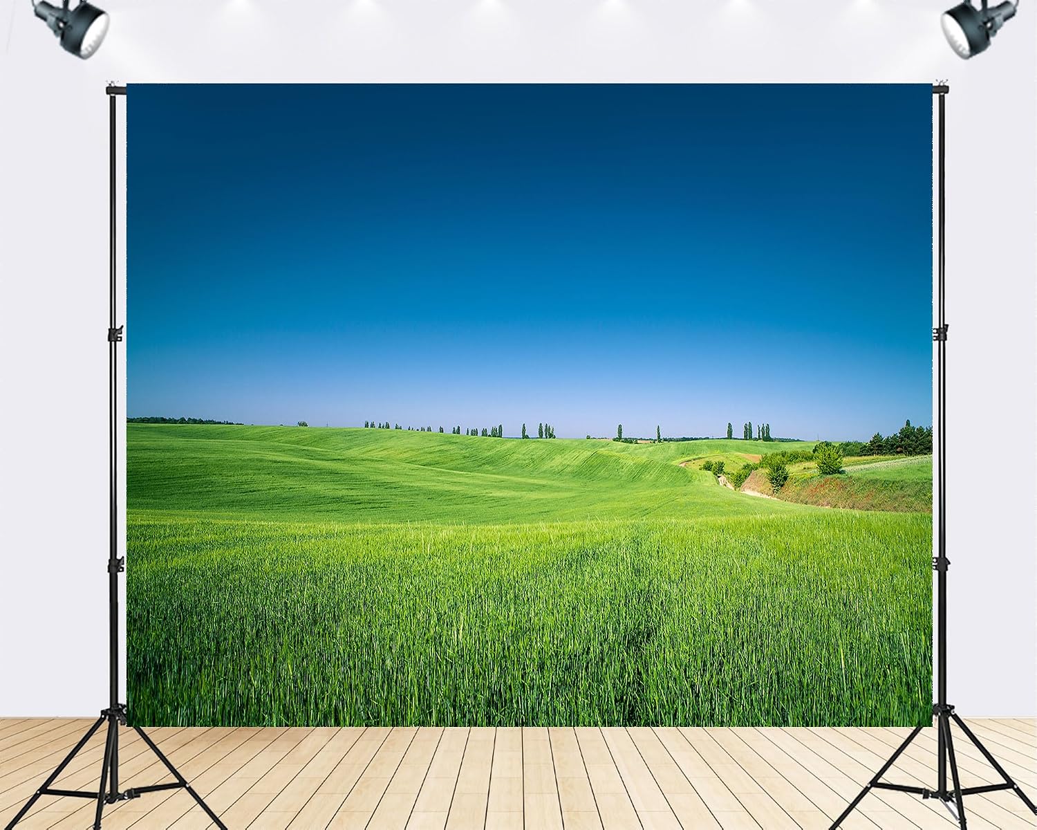Trykid 20x10ft Lush Green Fields Clear Blue Sky Backdrop Serene Rural Landscape Photography Background Harvest Festival Event Party Decoration Photo Booth Prop Fabric