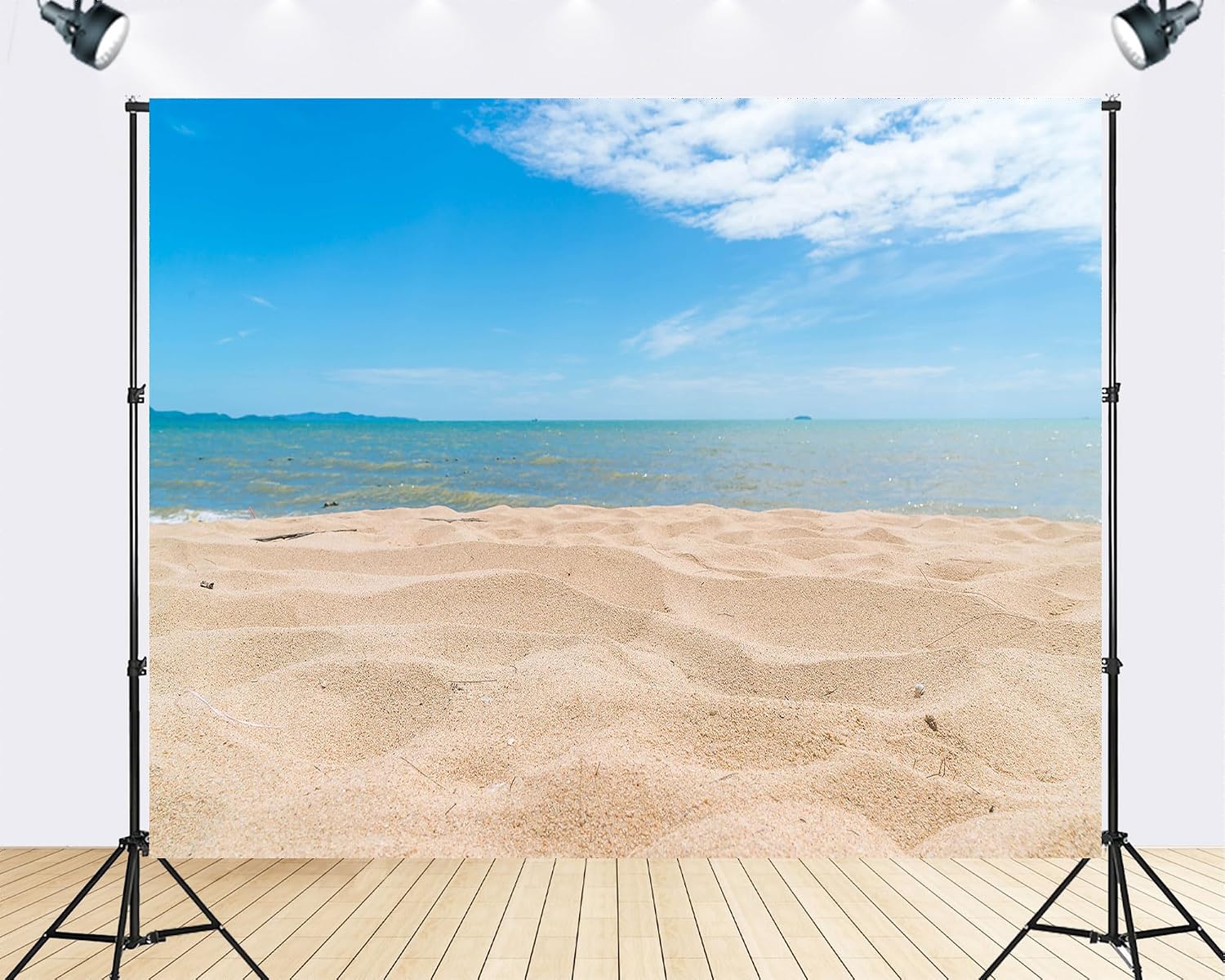 Trykid 20x10ft Golden Sand Beach Backdrop Clear Sky Calm Wave Photography Background Summer Vacation Leisure Tapestry Party Decoration Photo Studio Prop Fabric