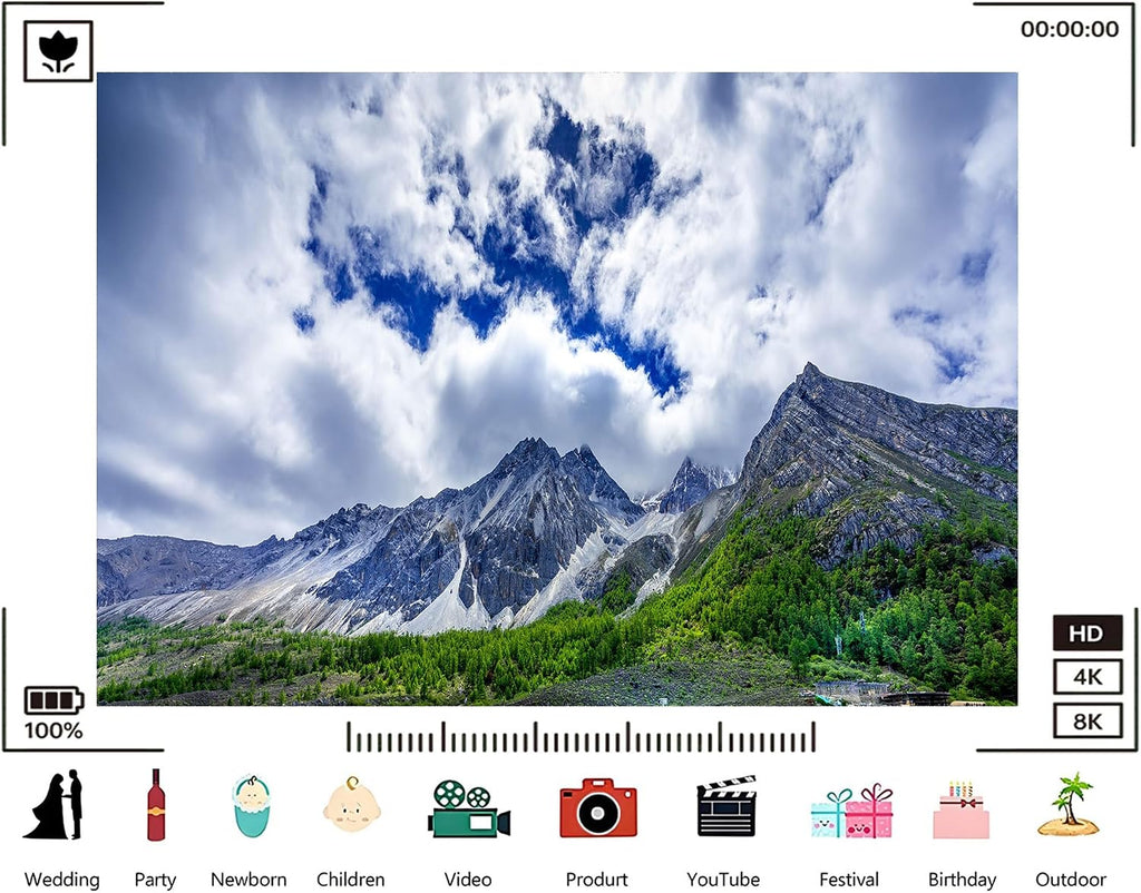 Trykid 20x10ft Snow Capped Mountain Range Backdrop Rocky Peaks Clear Blue Sky Wispy Clouds Scenic Photography Background Hiking Adventure Party Decoration Photo Booth Prop Fabric
