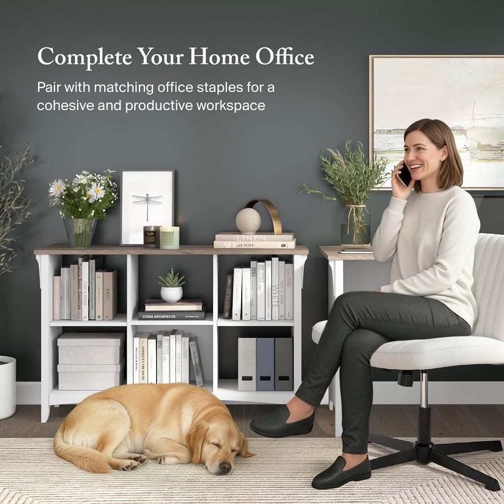 Bush Home Salinas 6 Cube Organizer in Pure White and Shiplap Gray, Office Storage Solution, Home Organizer with Open Shelving, Compact Unit for Books and Supplies