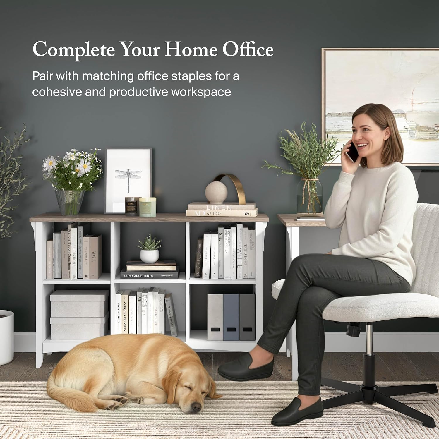 Bush Home Salinas 6 Cube Organizer in Pure White and Shiplap Gray, Office Storage Solution, Home Organizer with Open Shelving, Compact Unit for Books and Supplies