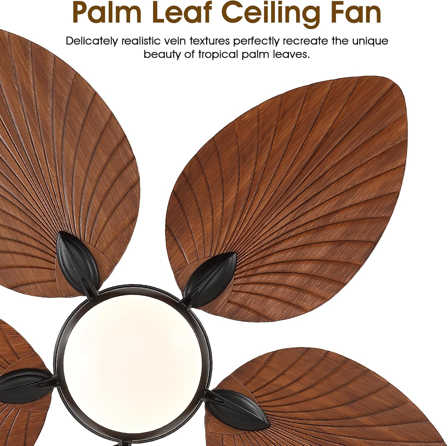 Wiviniya 52 Inch Tropical Ceiling Fans with Lights, Palm Leaf Outdoor Ceiling Fan with Light for Patios Porch Bedroom, Remote/APP Control, Reversible Quiet DC Motor, Dimmable LED, Brown