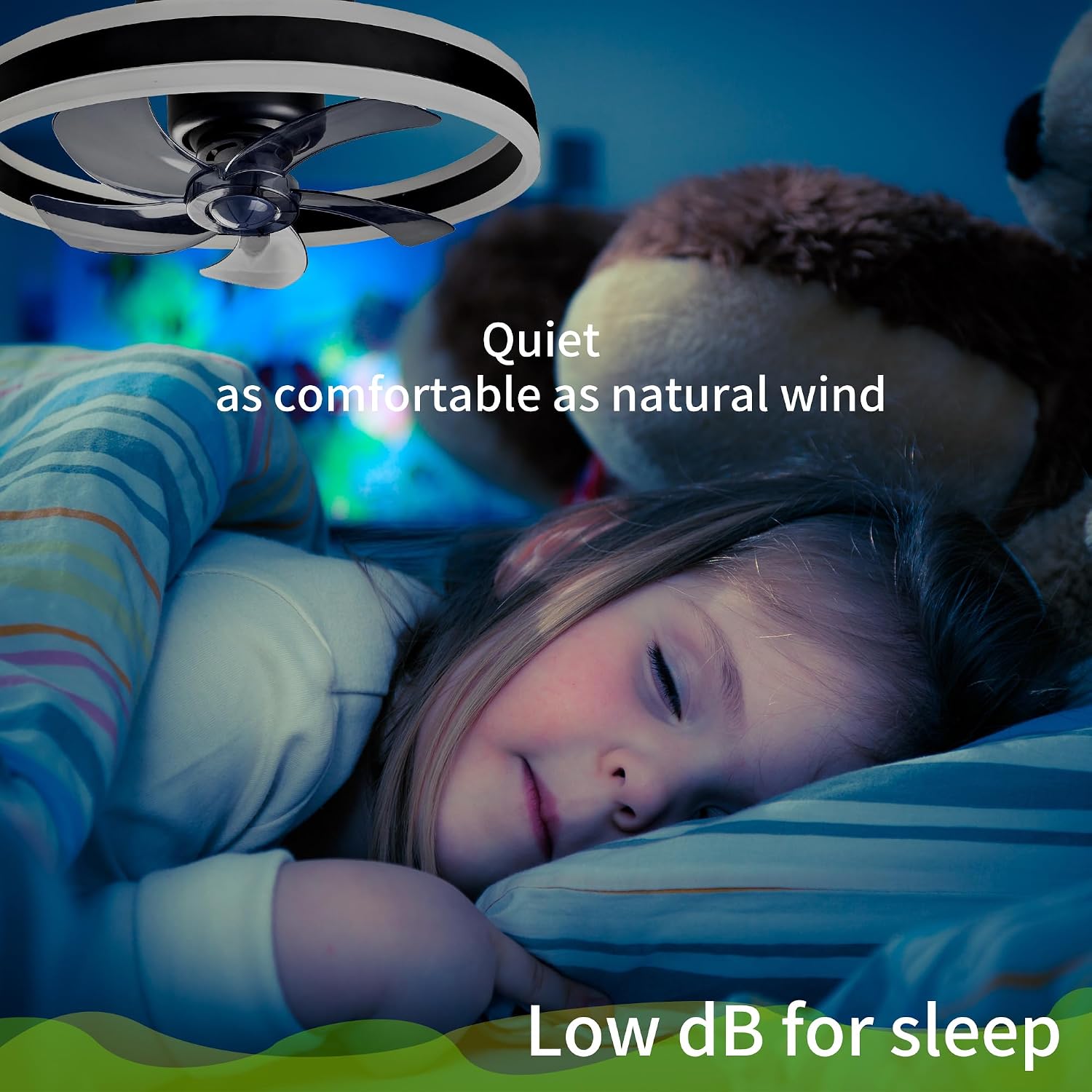 360° Oscillating Low Profile Ceiling Fan with Light, 20' Rotating Modern Flush Mount Ceiling Fan with Lights,LED 3000K-6500K Dimmable Quiet 6 Wind Speeds for Bedroom, Kitchen