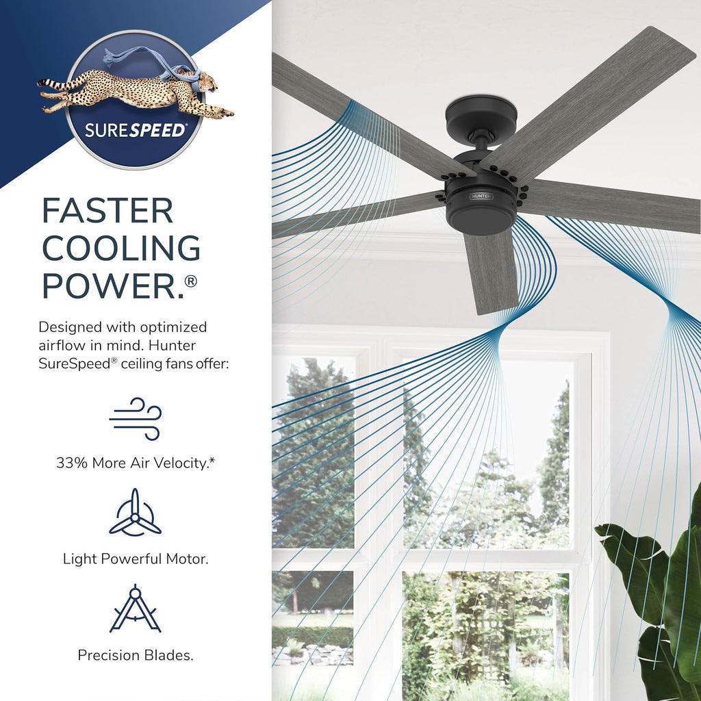 Hunter 52 inch Outdoor or Indoor Ceiling Fan No Light - Bronze Ceiling Fan without Light, For Patio, Porch, Garage, or Living Room, Standard Mount, 5 Blades, Wall Control - Burton 52264, Noble Bronze