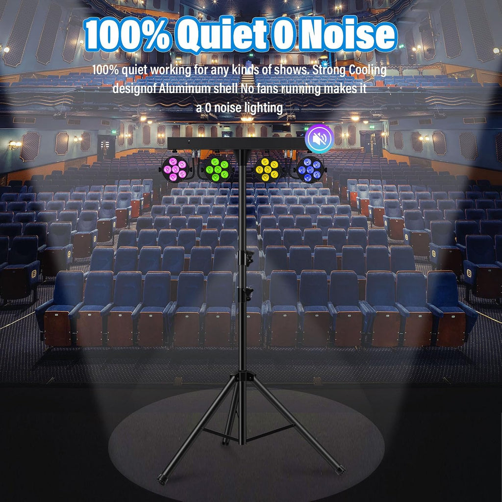 Telbum DJ Stage Lights with Stand, 240W RGBW LED Par Light, DMX, Wireless Footpedal, Remote Control, Sound-Activated Professional DJ Lighting Package for Gig Bar Wedding Party Show Church and Concerts
