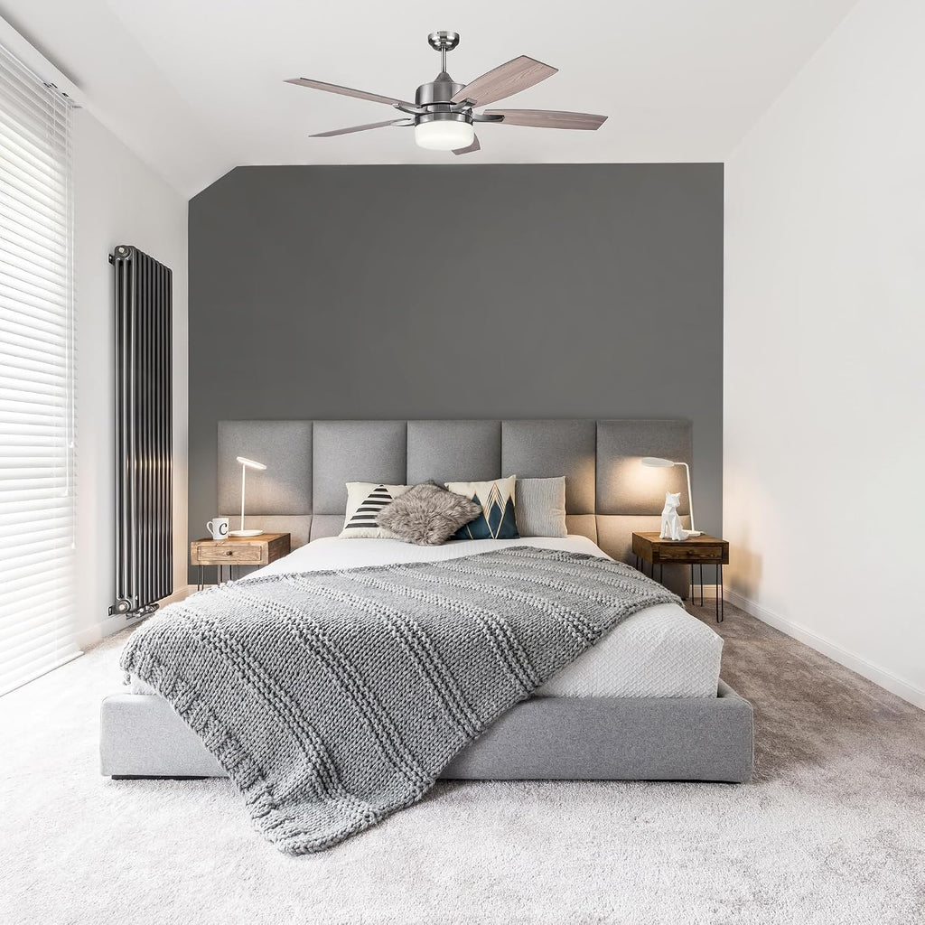 Design House 156621-BN Grayson 52-inch Five Blade Contemporary Indoor Ceiling Fan with LED Light Kit and Remote Control, Brushed Nickel
