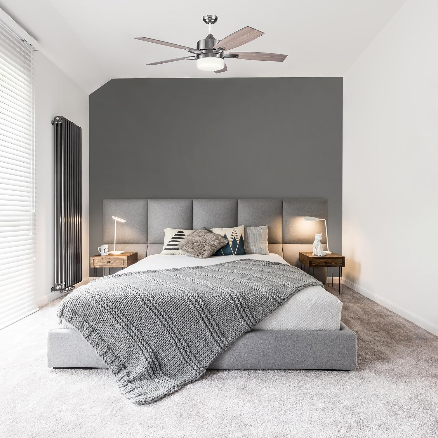 Design House 156621-BN Grayson 52-inch Five Blade Contemporary Indoor Ceiling Fan with LED Light Kit and Remote Control, Brushed Nickel