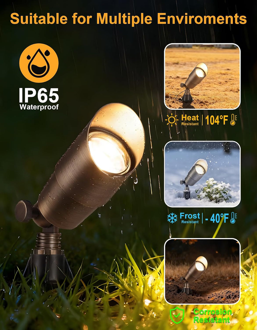PARTPHONER Solid Brass Low Voltage Landscape Lighting, Wired 12V LED Landscape Spotlights with Aluminum Housing MR16 Bulb, Heavy Duty Outdoor Waterproof Up Lights for Garden, Yard, Trees, 12Pack
