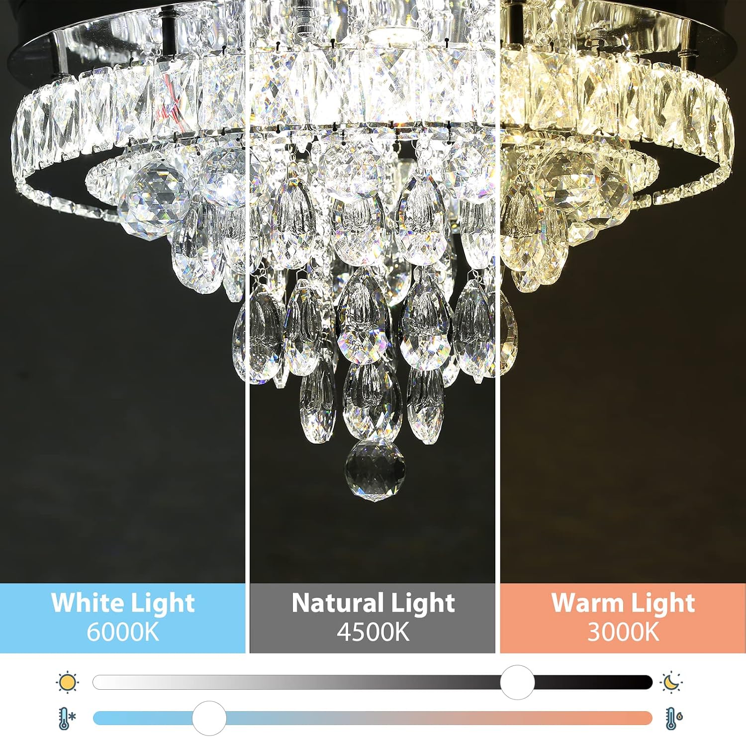 Finktonglan 42' Crystal Fandelier Ceiling Fan with Lights, Retractable Blades, Dimmable 60W LED, Remote & App Control, Quiet Reversible Motor, 6 Speeds & Timer, Downrod Mount for Bedroom/Living Room