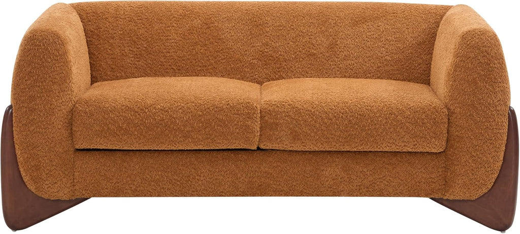 Christopher Knight Home Alma 63' Boucle Loveseat with Wood Legs, 2 Seater Sofa Couches for Living Room, Upholstered Couch Chair, Soft Seating Lounge Sofa Chair, Cozy Loveseat with Armrest, Caramel
