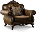 Furniture of America Grant Faux Leather 52-inch 1-Seater Chair with Button Tufted Back and Nailhead Trim, Accent Pillows Included & Carved Details for Living Room, Home Office, Brown