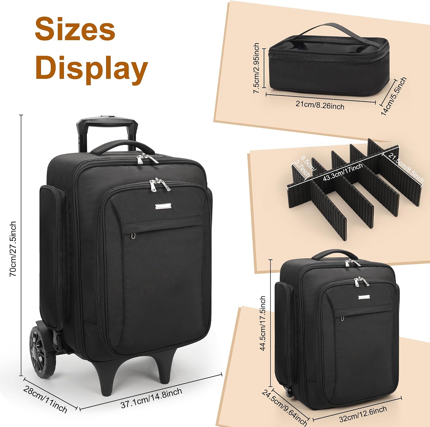 Relavel Rolling Makeup Case with 4 Small Makeup Bags, Large Make Up Travel Organizer with 2 big Wheels, Professional Lockable Makeup Artist Backpack with Adjustable Dividers for Daily Use - Black