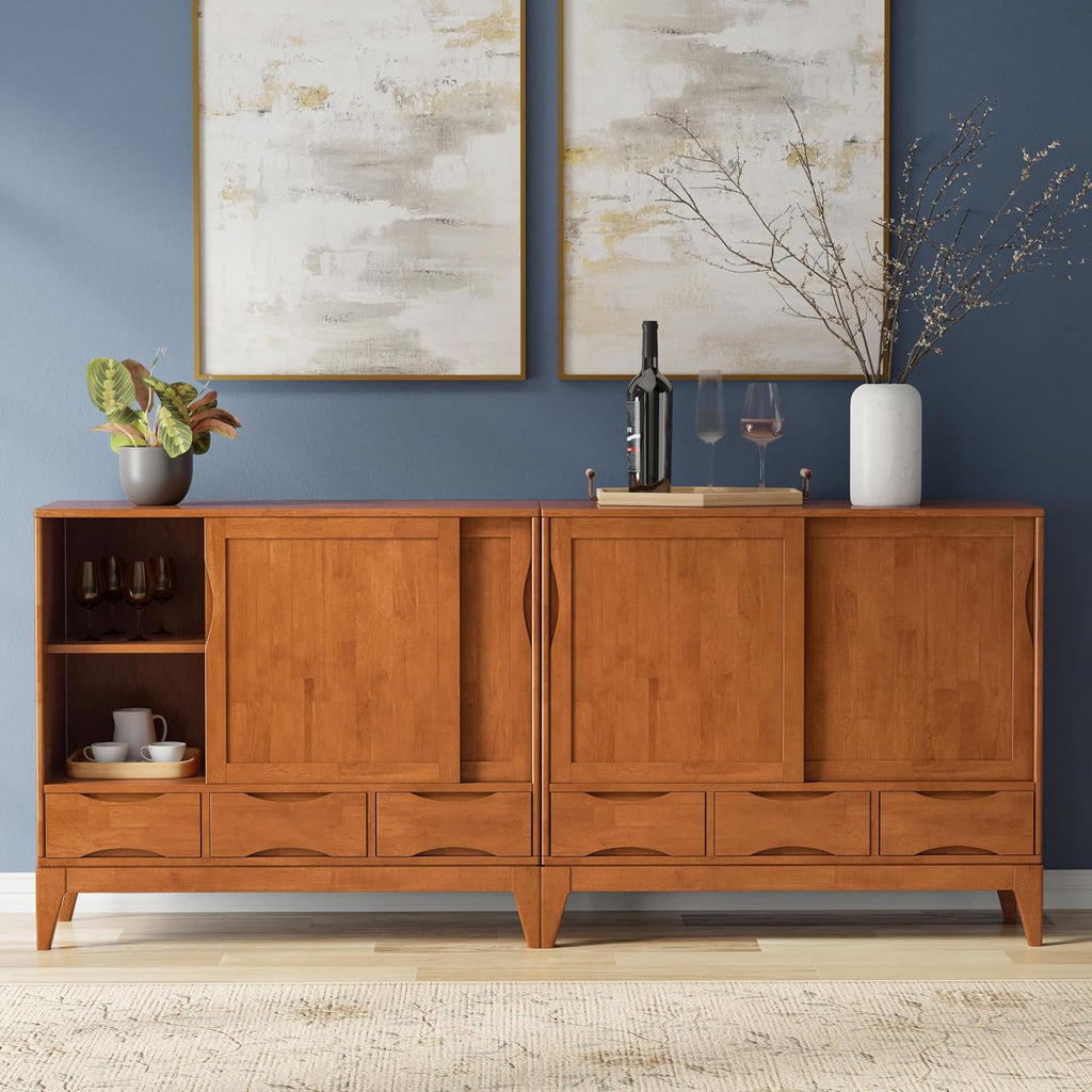 SIMPLIHOME Harper Solid Wood 48 inch Storage Cabinet in Teak Brown (Set of 2) for the Living Room, Entryway and Family Room