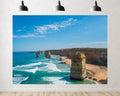 Trykid 20x10ft Coastal Cliffs Sea Stacks Backdrop Turquoise Ocean Sandy Shore Clear Blue Sky Dramatic Seascape Photography Background Nature Tapestry Party Decoration Photo Booth Prop Fabric