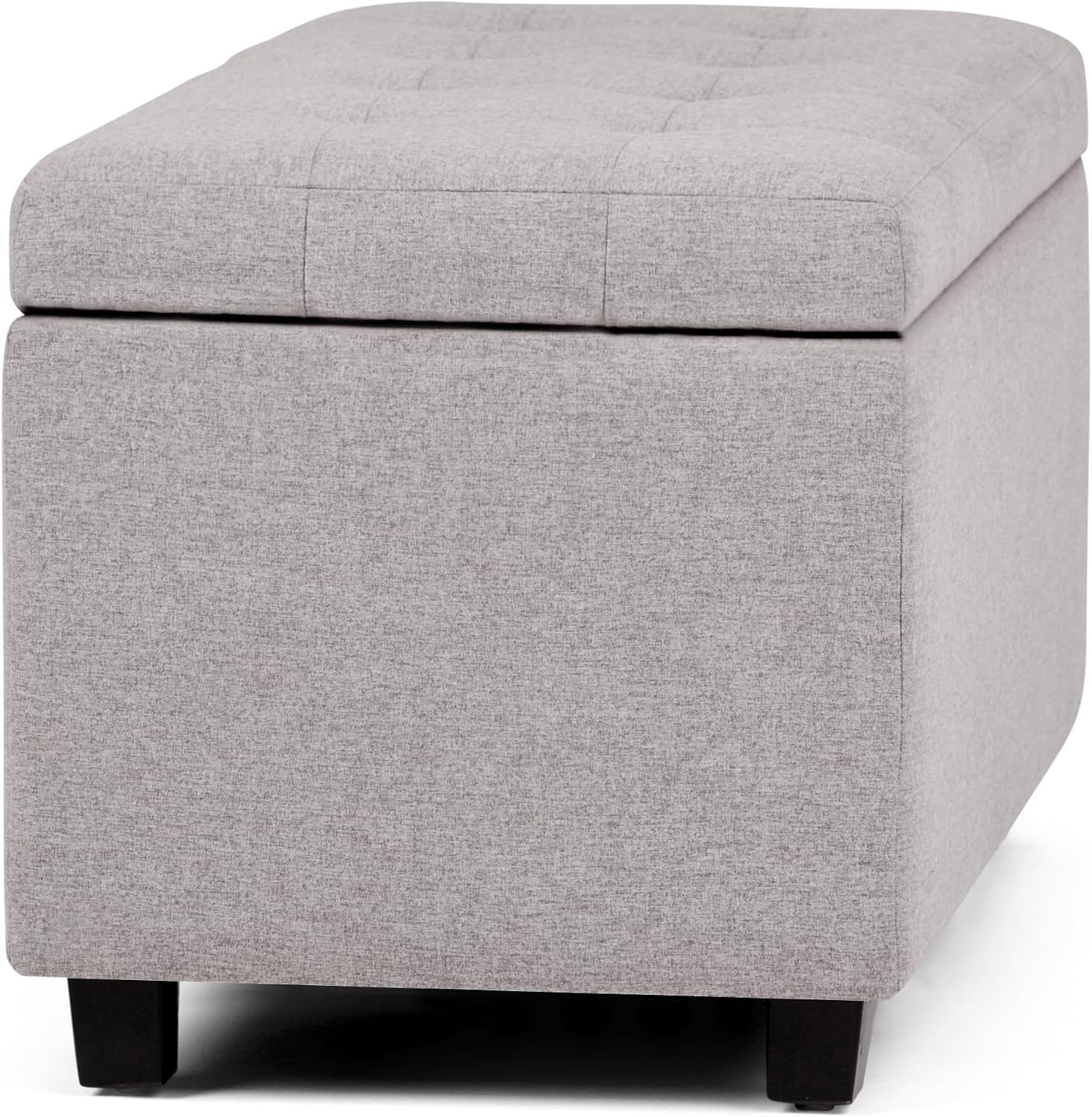 SIMPLIHOME Cosmopolitan Storage Ottoman - 34 inch Wide Upholstered Linen Look Fabric Rectangle Storage Ottoman Bench in Cloud Grey, Transitional Tufted Ottoman for Living Room with Lift-Up Lid