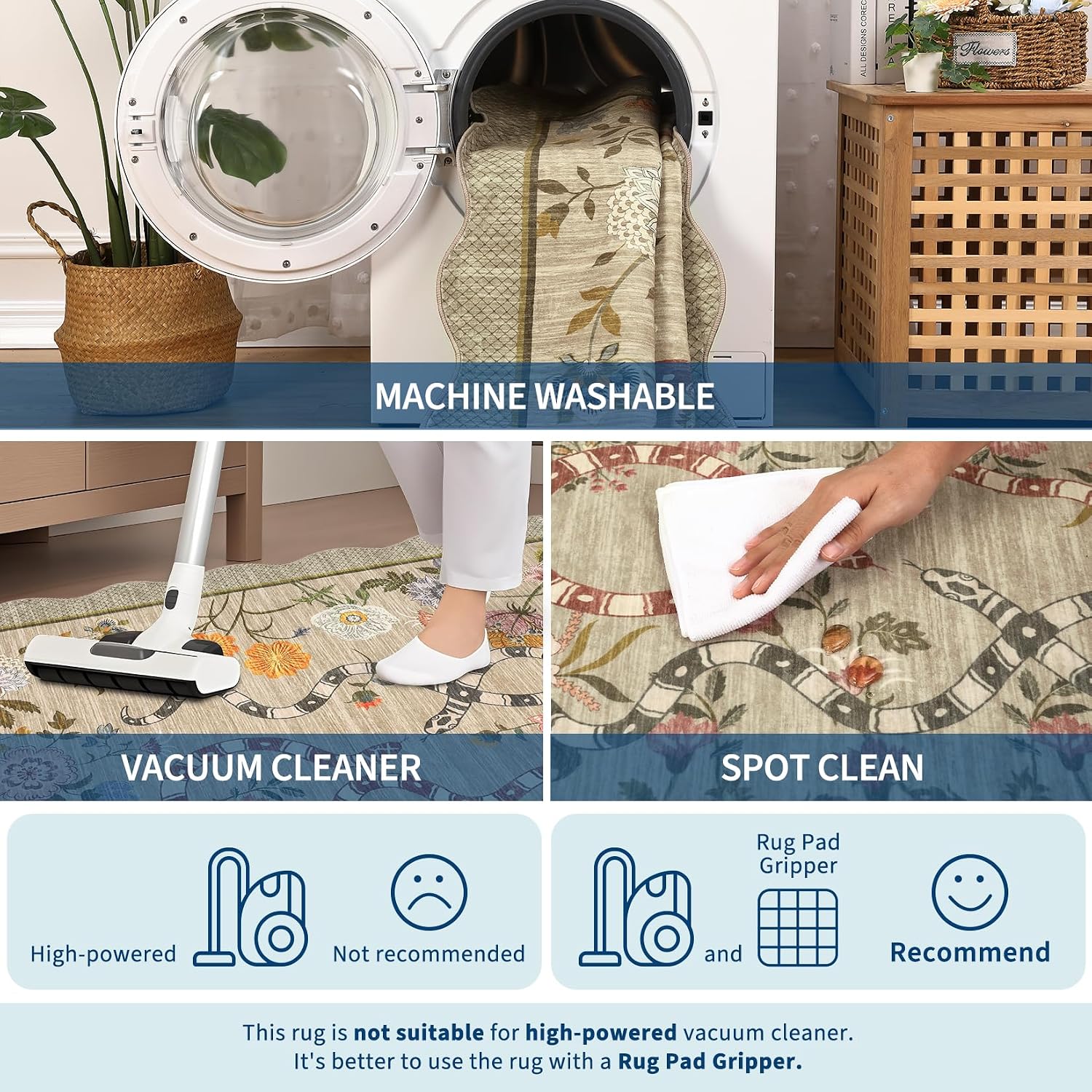 Garvee Washable 9x12 Area Rugs for Living Room Non Slip Botanical Snake Rugs for Bedroom, Boho Scalloped Stain-Resistant Dining Room Rug for Under Table Carpet for Home Office Playroom Farmhouse,Brown