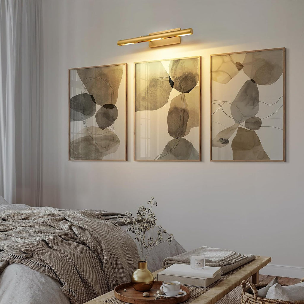 Art Picture Frame Wall Light: 24' Glod Dimmable Vintage Artwork Brass Painting Spotlight - Hardwired Swing Arm Rotatable 3 Lights over Picture - Linear Accent Lighting above Photo for Gallery Bookcase